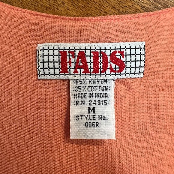 Fads Dress Medium Orange Crinkle‎ Embroidered Short Sleeve A-Line Mini Summer - Picture 9 of 10